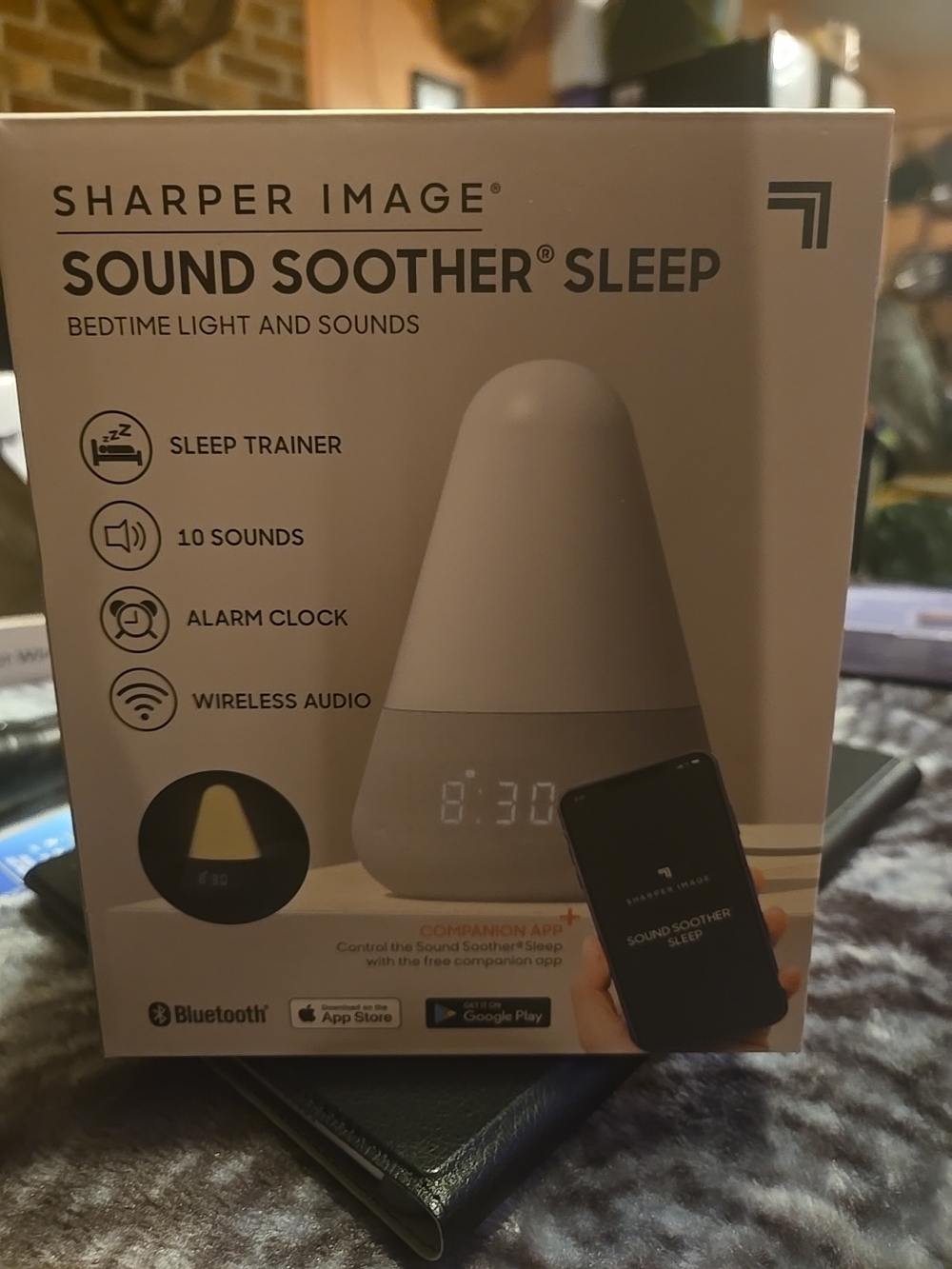 Sharper Image White/Silver Sound Soother Sleep Trainer with Bluetooth Speaker